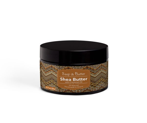 Raw African Shea Butter with Coconut Oil, Handmade in Ghana, Perfect for All Skin Types, Unrefined, 8.8 Oz/250 g